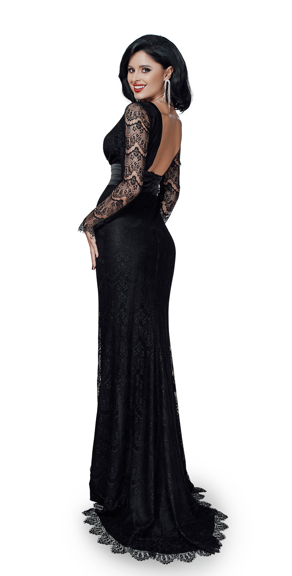 Lace Evening Gown – Elegant Black Tie Lace Dress, Wedding Guest Maxi Dress